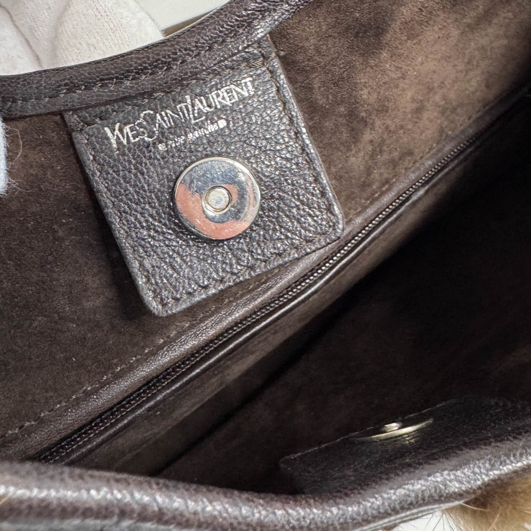 SAINT LAURENT YSL Mombasa Suede and Mink Handle Bag Brown, in , Sold by HIVE PRELOVED - Handle Bags, Shoulder Bags,