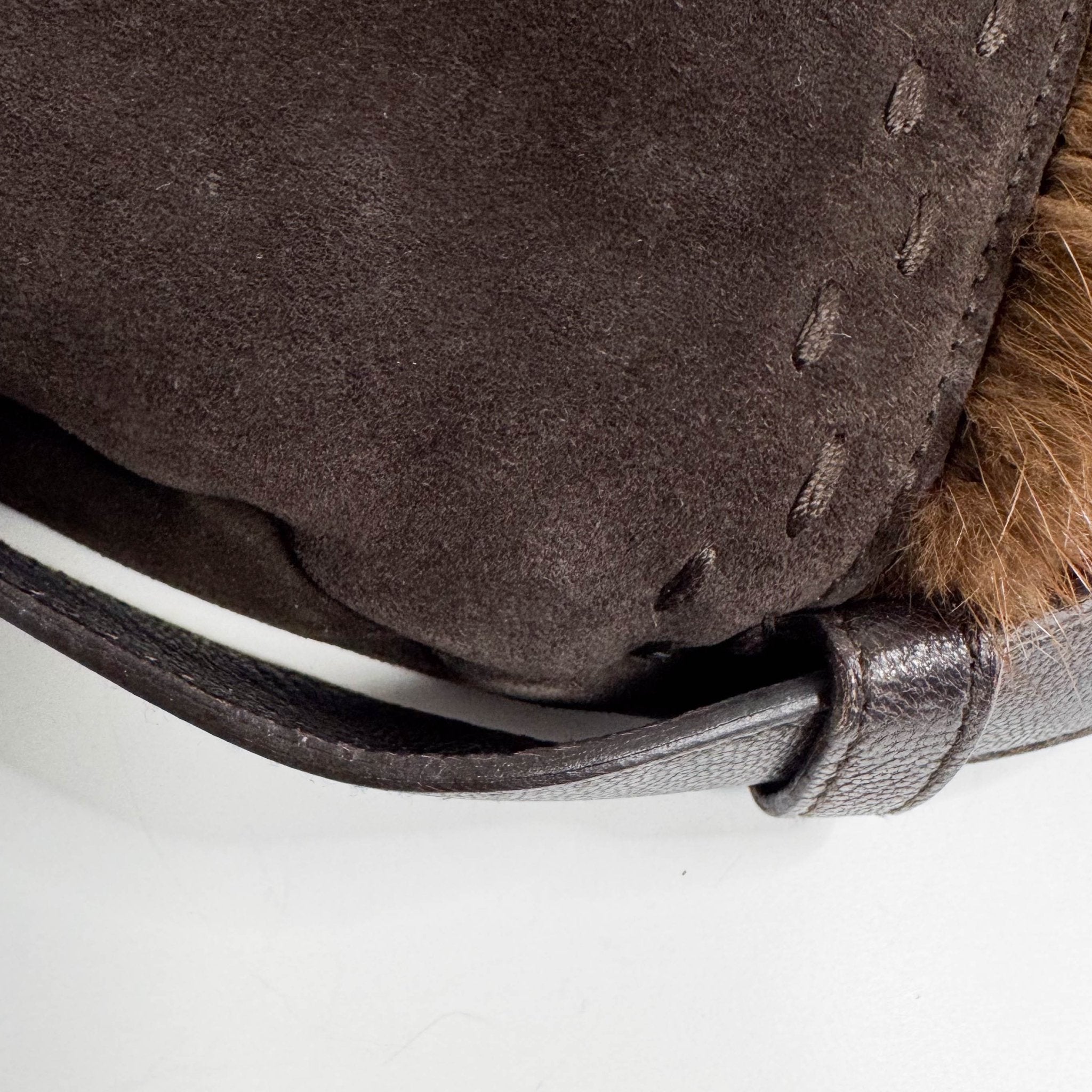 SAINT LAURENT YSL Mombasa Suede and Mink Handle Bag Brown, in , Sold by HIVE PRELOVED - Handle Bags, Shoulder Bags,