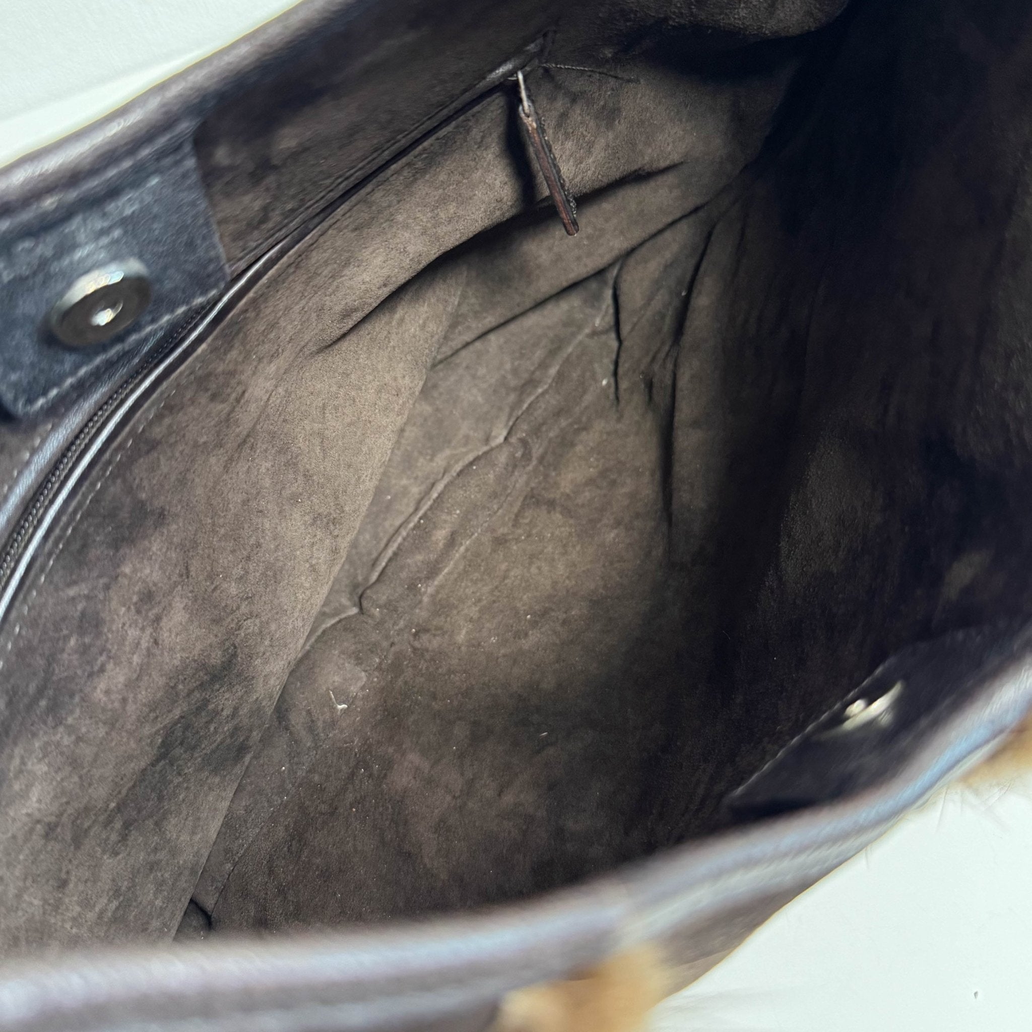 SAINT LAURENT YSL Mombasa Suede and Mink Handle Bag Brown, in , Sold by HIVE PRELOVED - Handle Bags, Shoulder Bags,