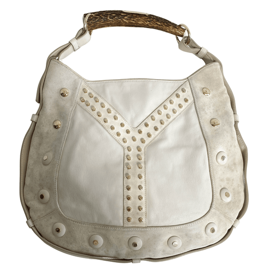 SAINT LAURENT YSL Mombasa White Leather and Suede Shoulder Bag, in , Sold by HIVE PRELOVED - Shoulder Bags, ,