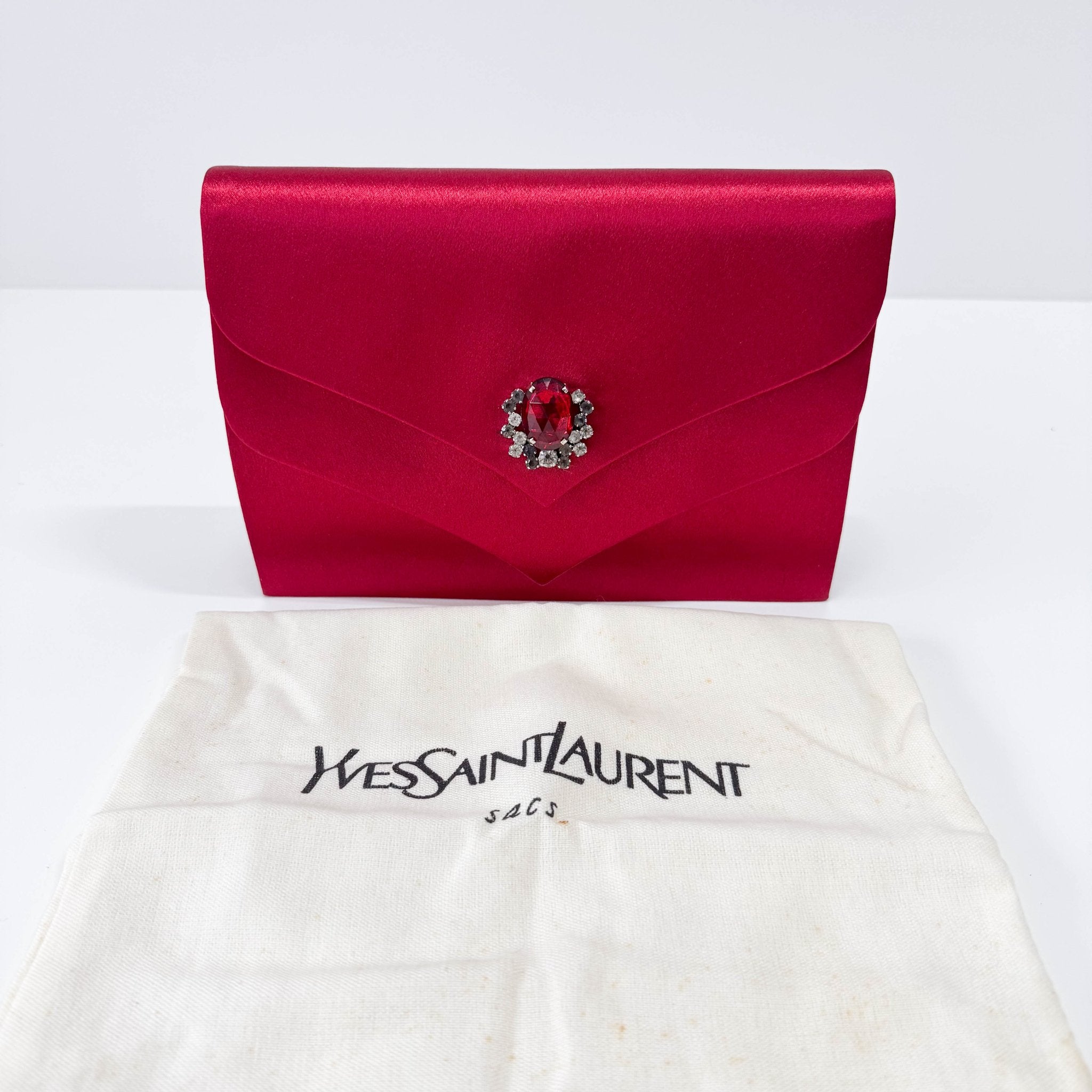 SAINT LAURENT YSL Red Satin Evening Clutch Bag, in , Sold by HIVE PRELOVED - Clutch bags, ,