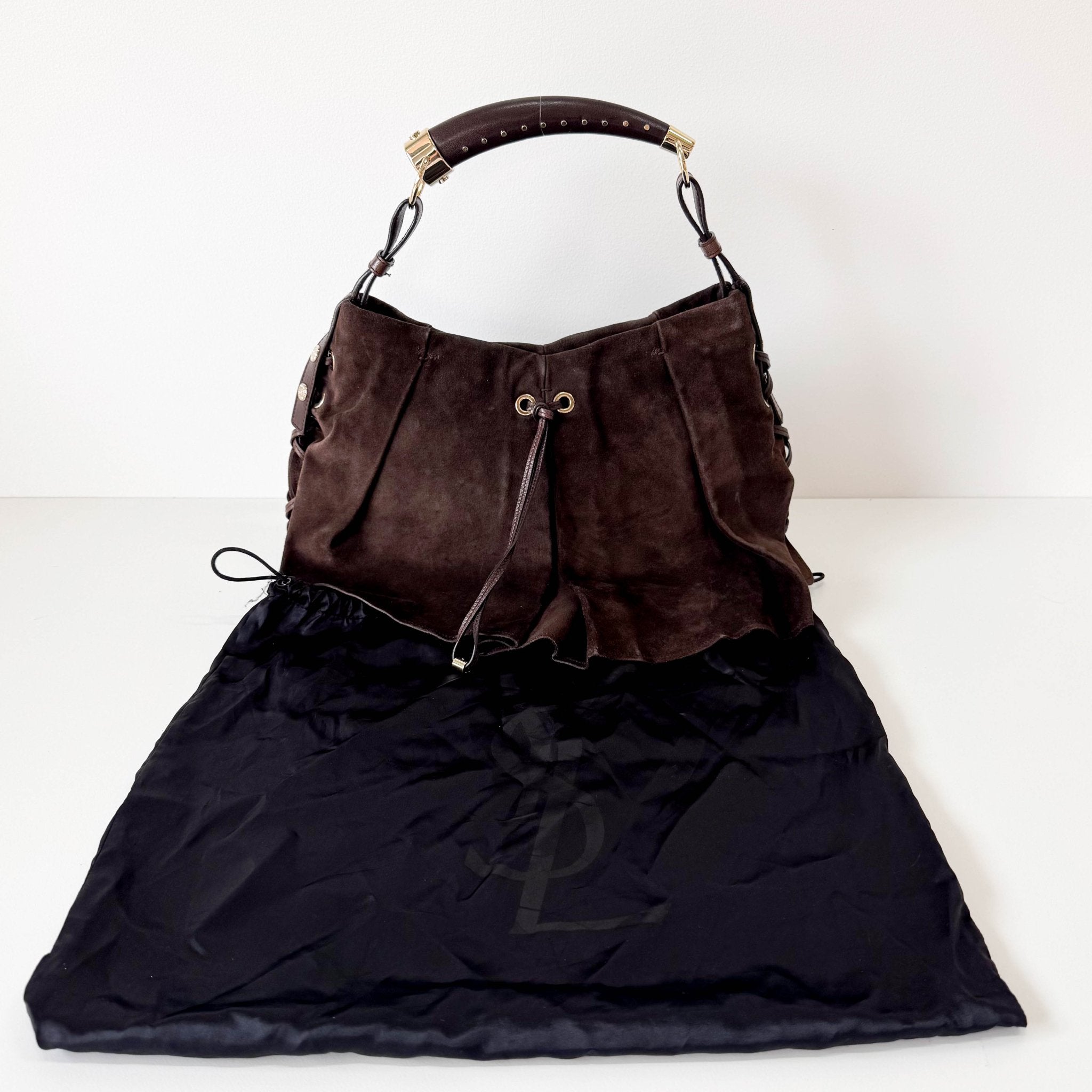 SAINT LAURENT YSL rive gauche Mombasa Brown Suede Shoulder Bag, in , Sold by HIVE PRELOVED - Shoulder Bags, ,