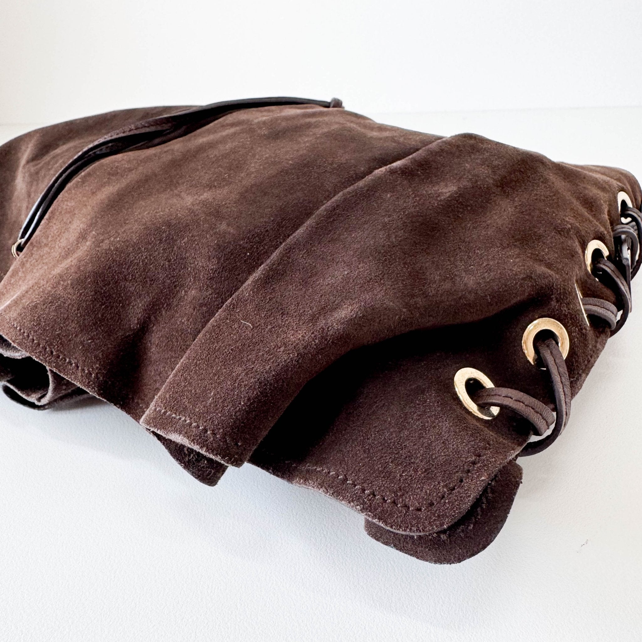 SAINT LAURENT YSL rive gauche Mombasa Brown Suede Shoulder Bag, in , Sold by HIVE PRELOVED - Shoulder Bags, ,