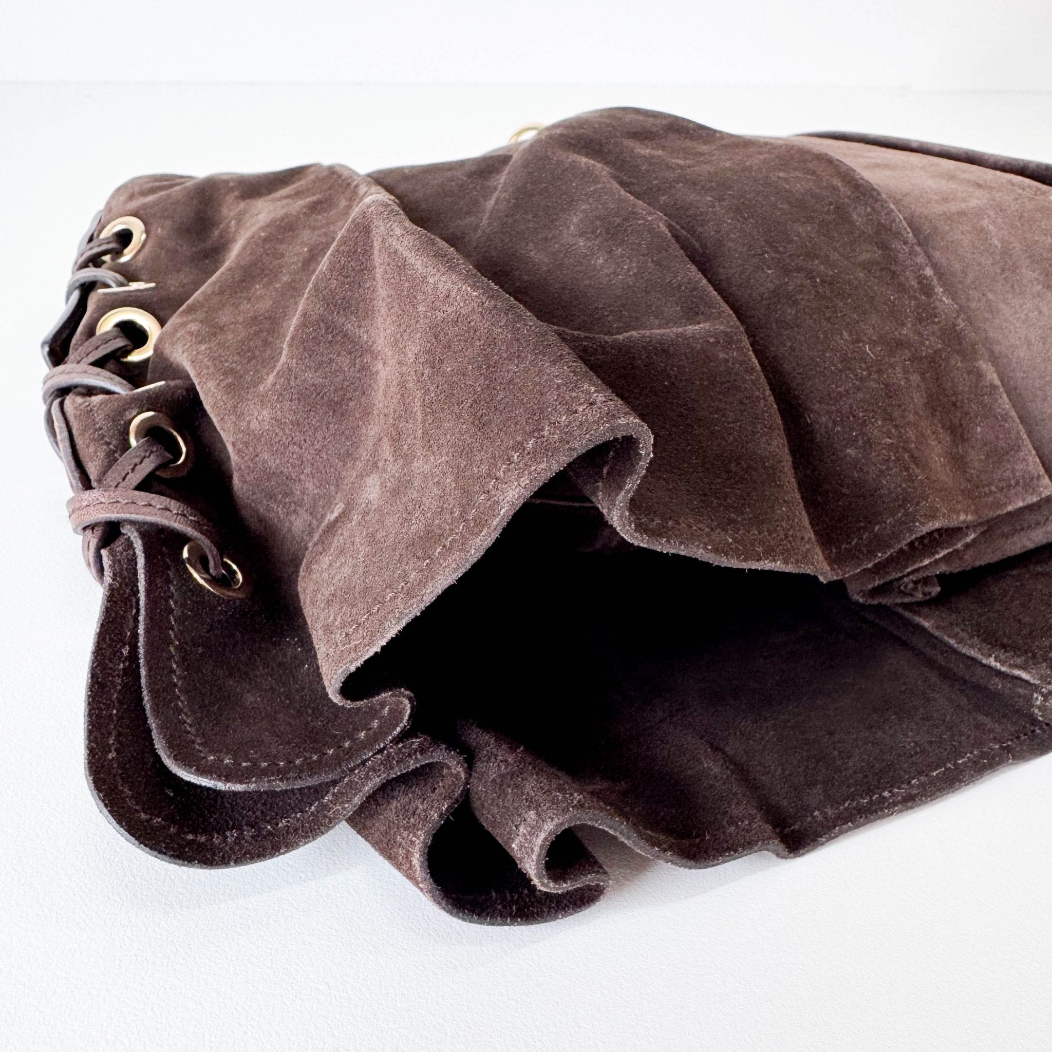 SAINT LAURENT YSL rive gauche Mombasa Brown Suede Shoulder Bag, in , Sold by HIVE PRELOVED - Shoulder Bags, ,