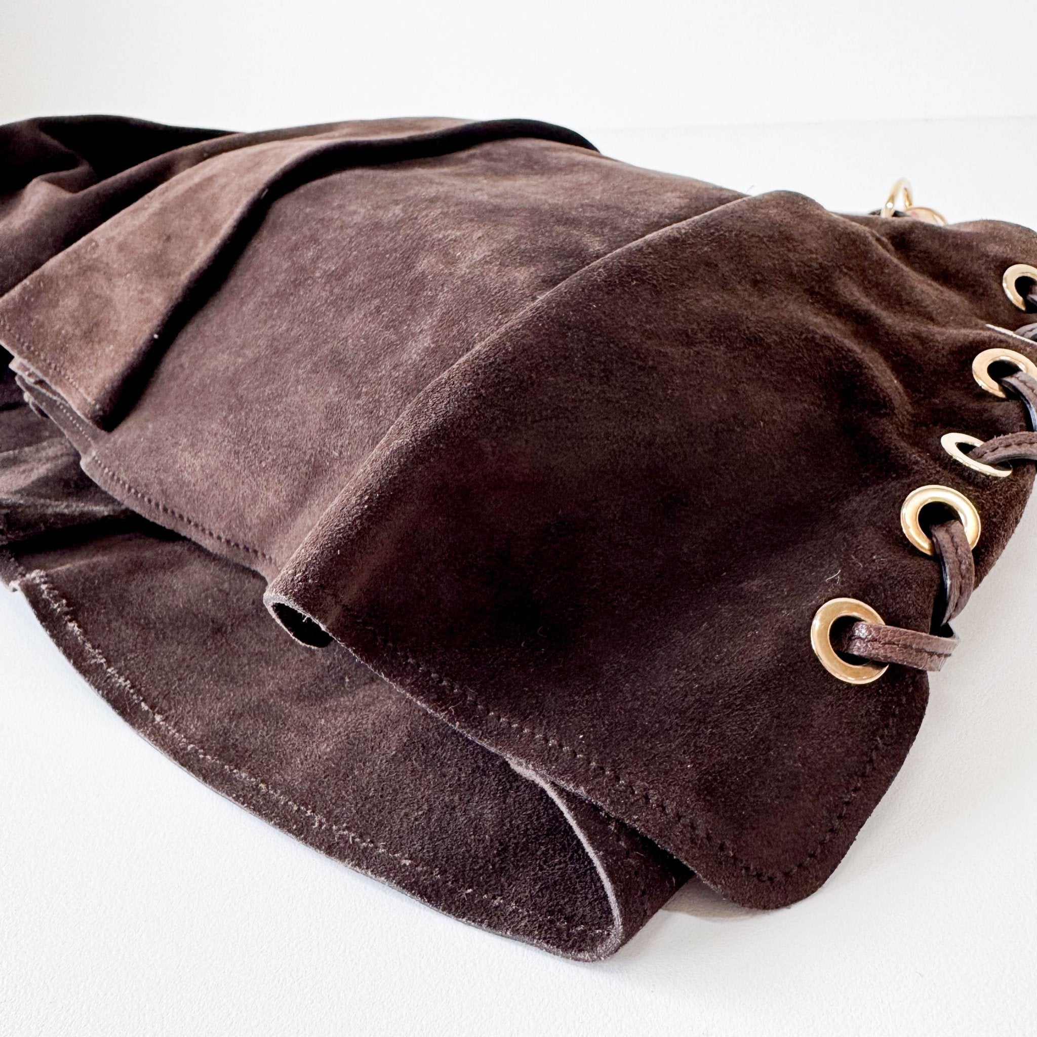 SAINT LAURENT YSL rive gauche Mombasa Brown Suede Shoulder Bag, in , Sold by HIVE PRELOVED - Shoulder Bags, ,