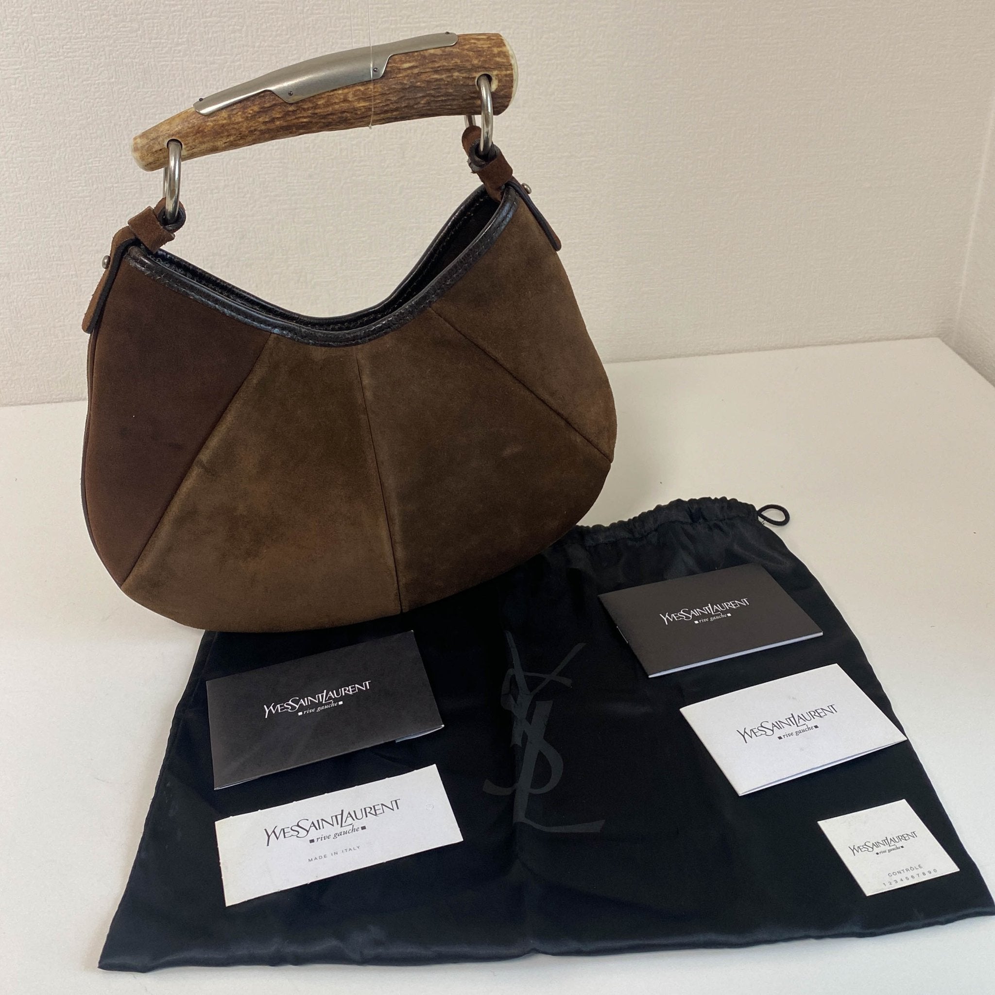 SAINT LAURENT YSL Rive Gauche Mombasa Handbag Brown Suede, in , Sold by HIVE PRELOVED - Handle Bags, ,