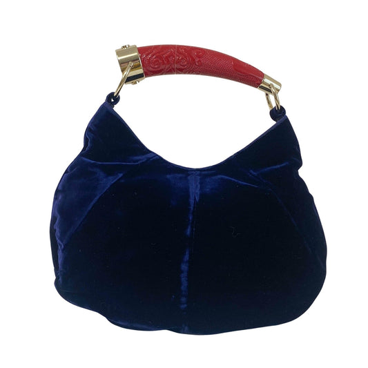 SAINT LAURENT YSL Rive Gauche Mombasa Handbag Red Handle Royal Suede, in , Sold by HIVE PRELOVED - Handle Bags, ,
