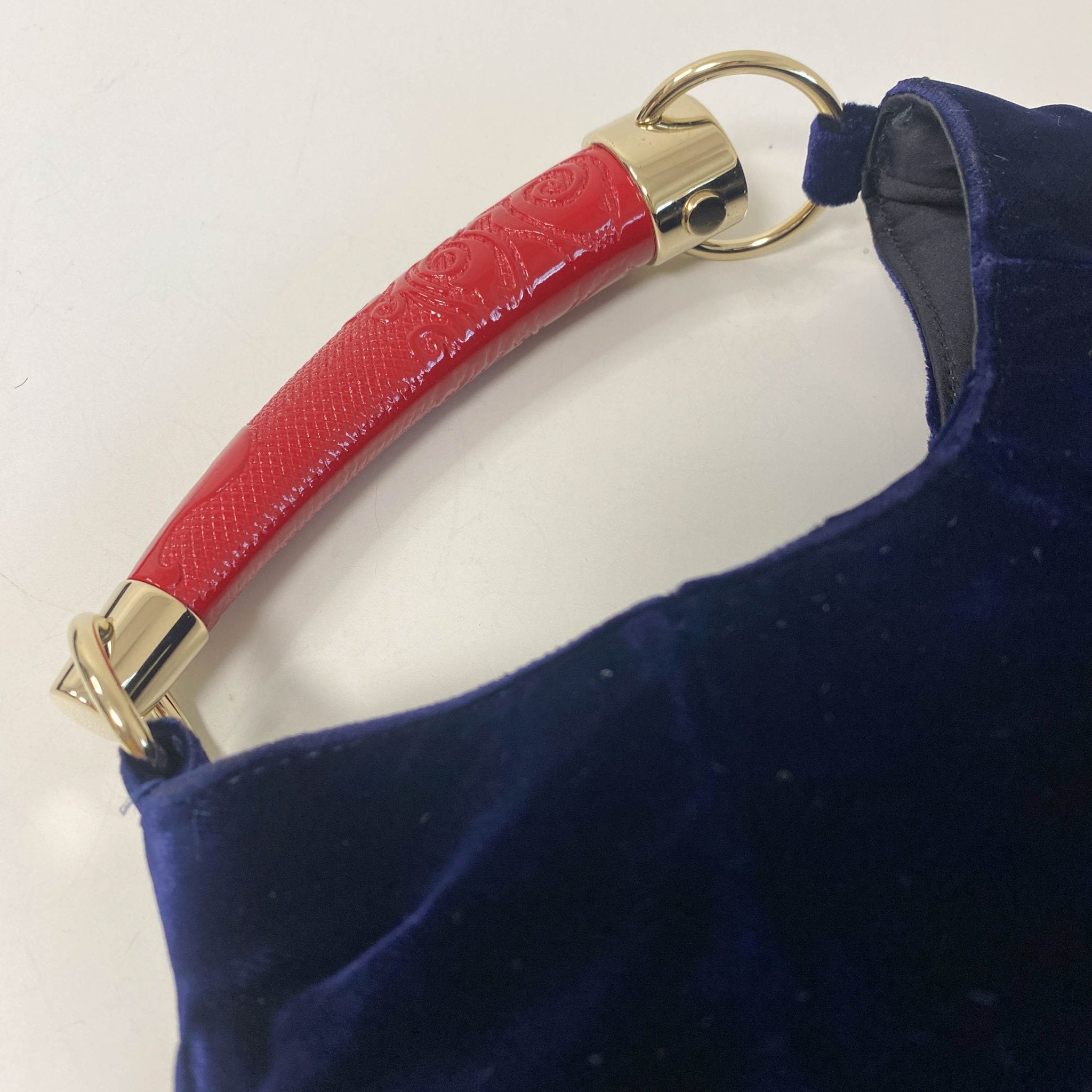 SAINT LAURENT YSL Rive Gauche Mombasa Handbag Red Handle Royal Suede, in , Sold by HIVE PRELOVED - Handle Bags, ,