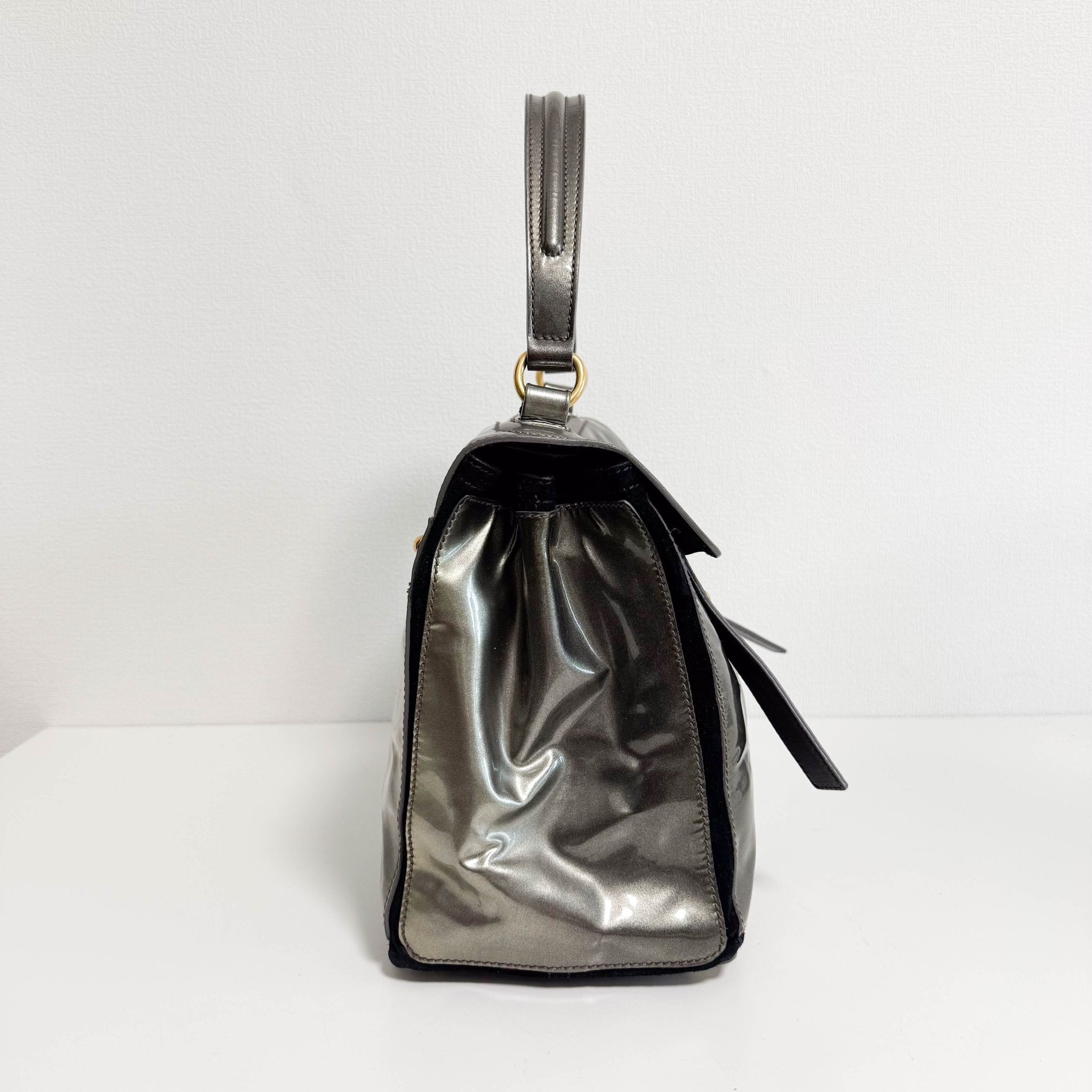 SAINT LAURENT YSL Sac Muse Two Gold Patent Leather Hand Bag, in , Sold by HIVE PRELOVED - Handle Bags, ,