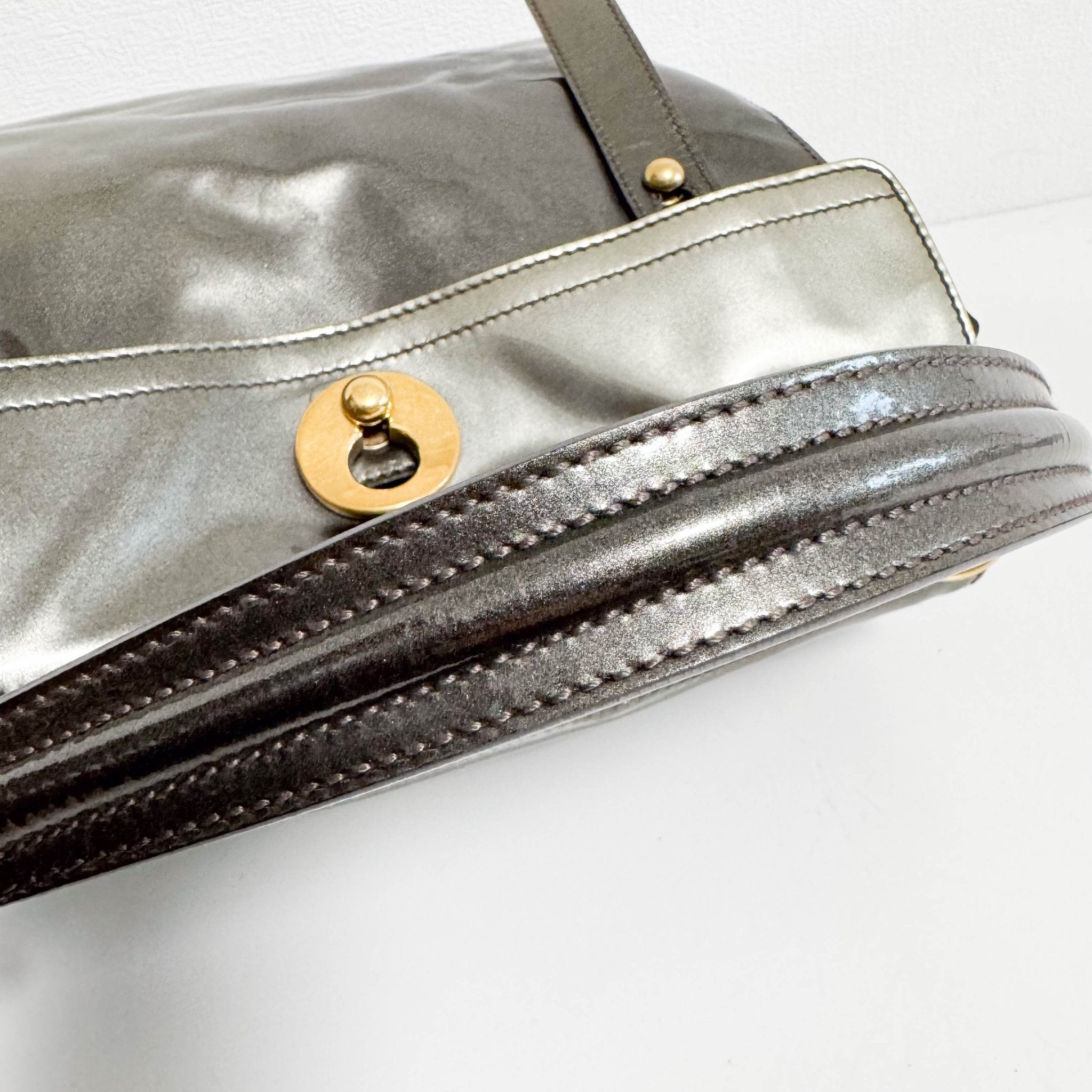 SAINT LAURENT YSL Sac Muse Two Gold Patent Leather Hand Bag, in , Sold by HIVE PRELOVED - Handle Bags, ,