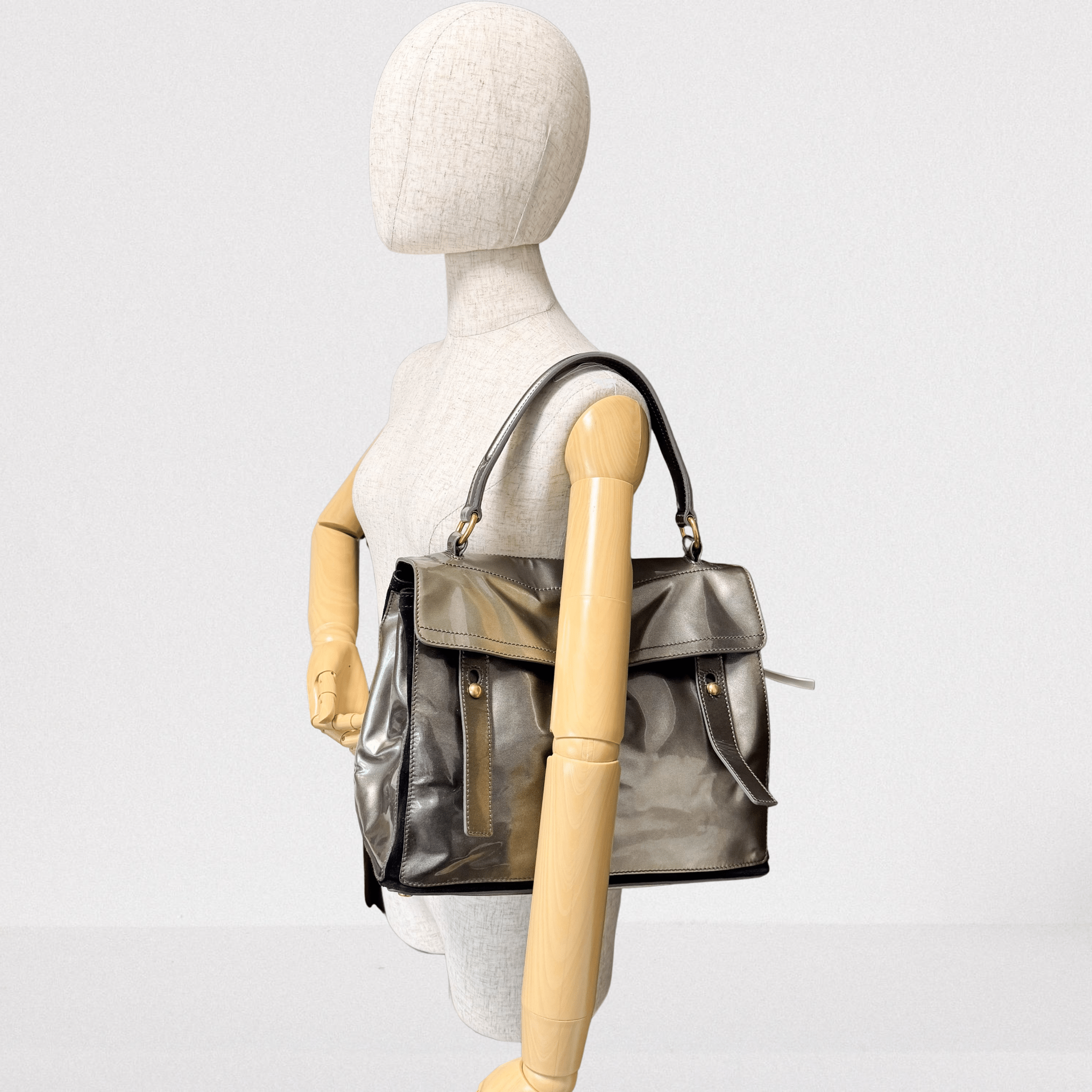 SAINT LAURENT YSL Sac Muse Two Gold Patent Leather Hand Bag, in , Sold by HIVE PRELOVED - Handle Bags, ,