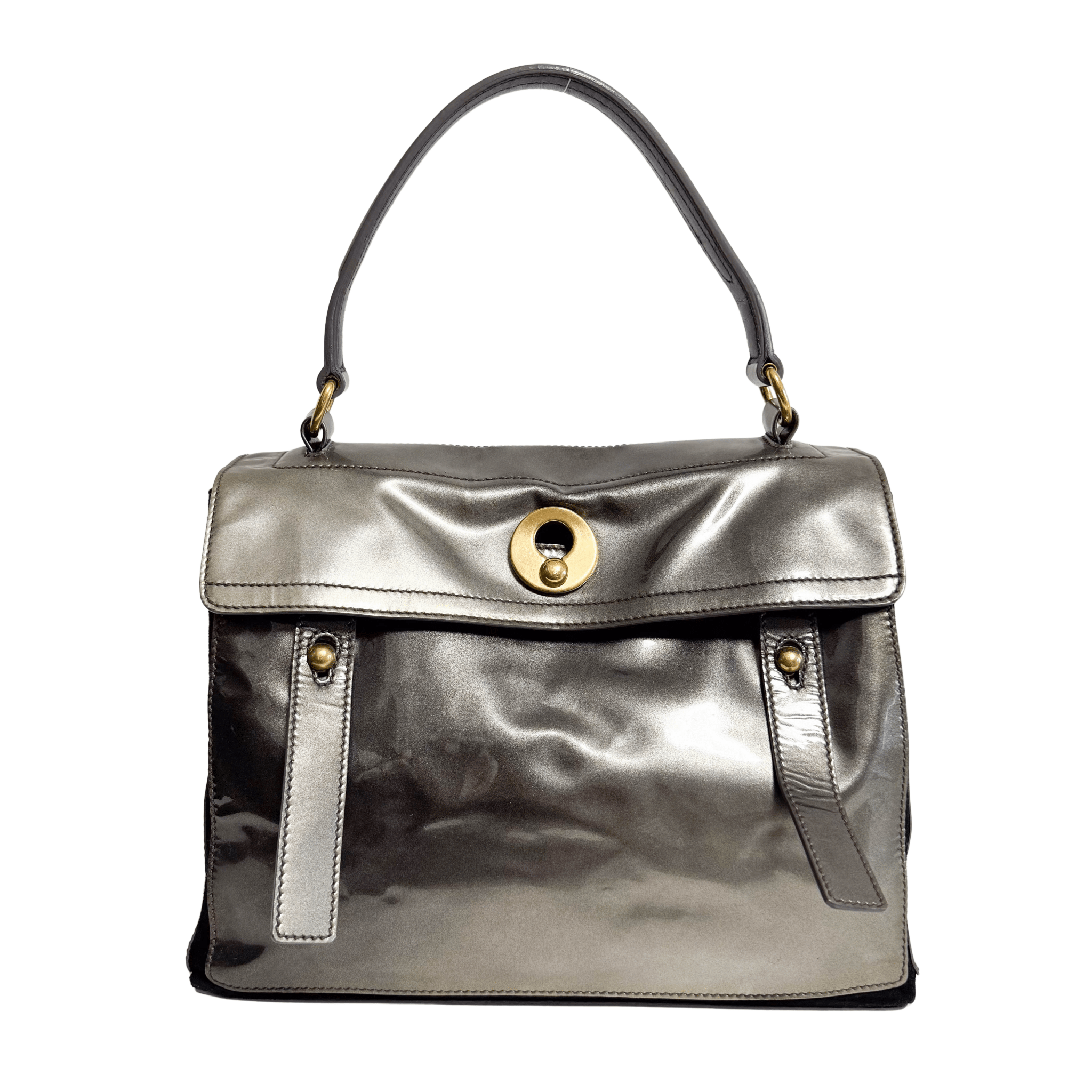 SAINT LAURENT YSL Sac Muse Two Gold Patent Leather Hand Bag, in , Sold by HIVE PRELOVED - Handle Bags, ,