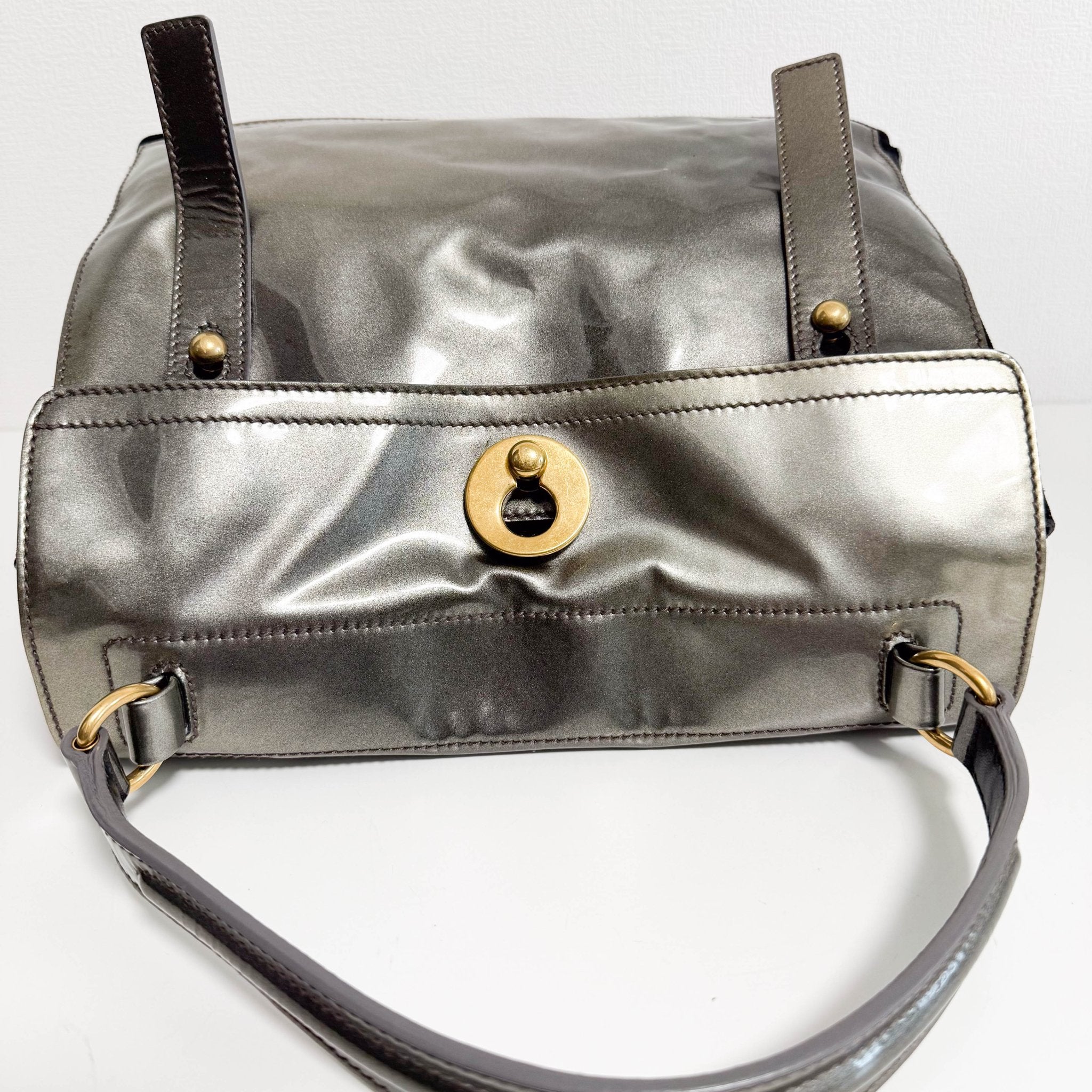 SAINT LAURENT YSL Sac Muse Two Gold Patent Leather Hand Bag, in , Sold by HIVE PRELOVED - Handle Bags, ,