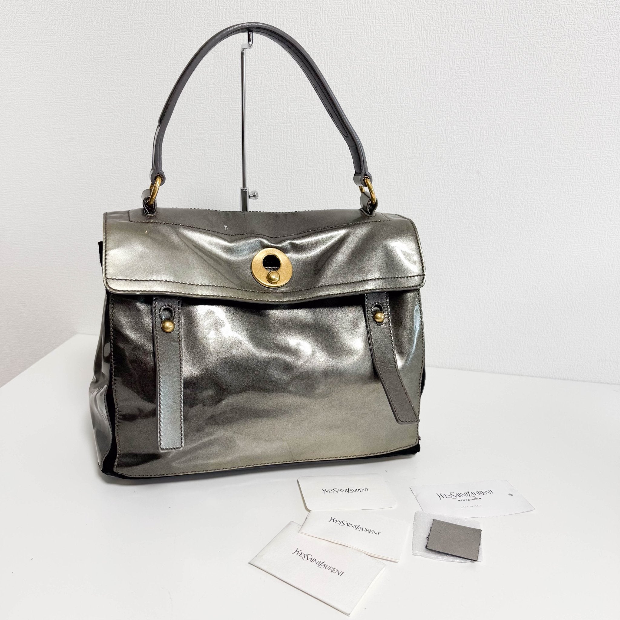 SAINT LAURENT YSL Sac Muse Two Gold Patent Leather Hand Bag, in , Sold by HIVE PRELOVED - Handle Bags, ,