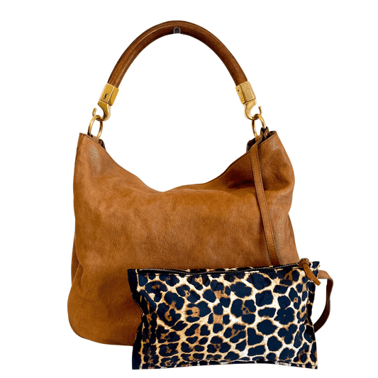 SAINT LAURENT Yves Saint Laurent Vintage Brown Leather Hobo Shoulder Bag with a Leopard Print in Sold by HIVE PRELOVED