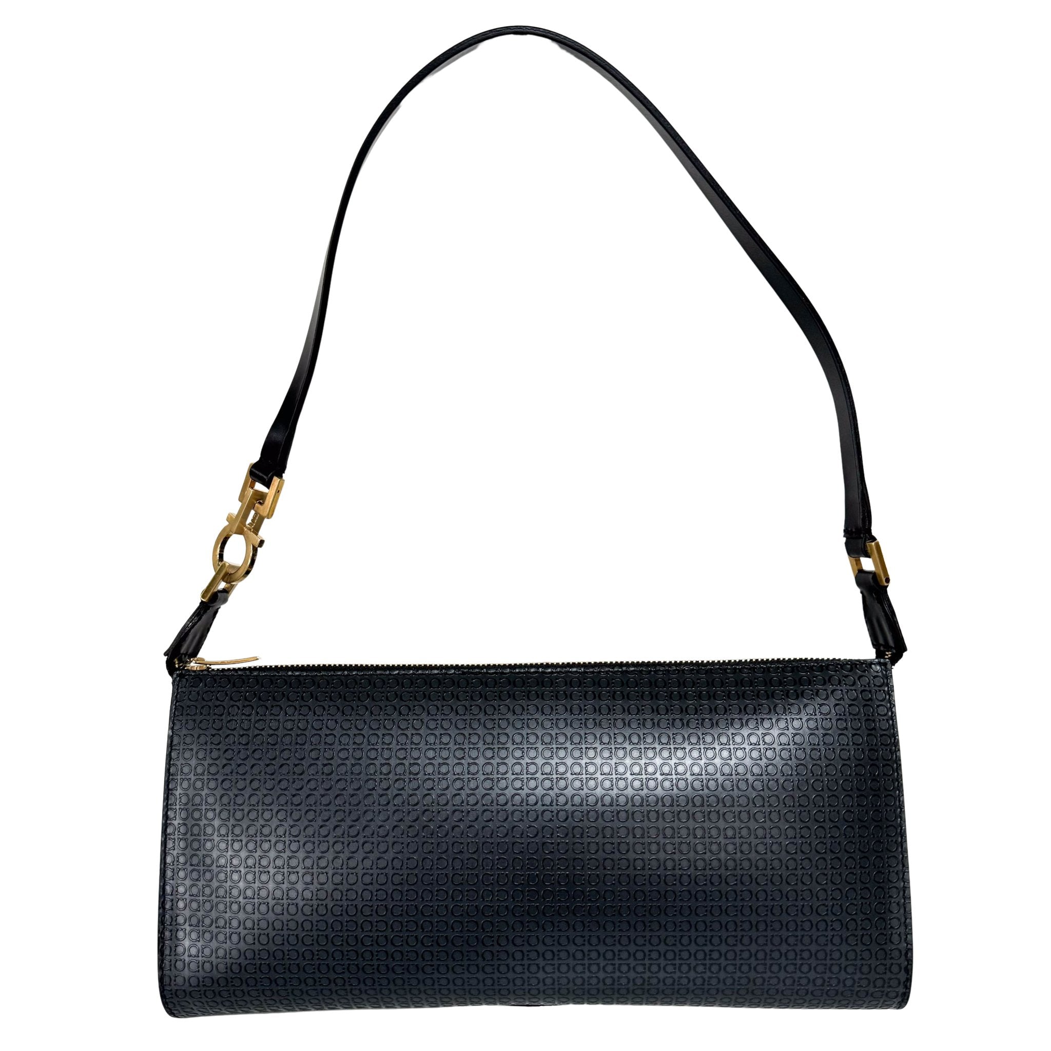 SALVATORE FERRAGAMO Black Mini Gancini Logo Canvas Shoulder
